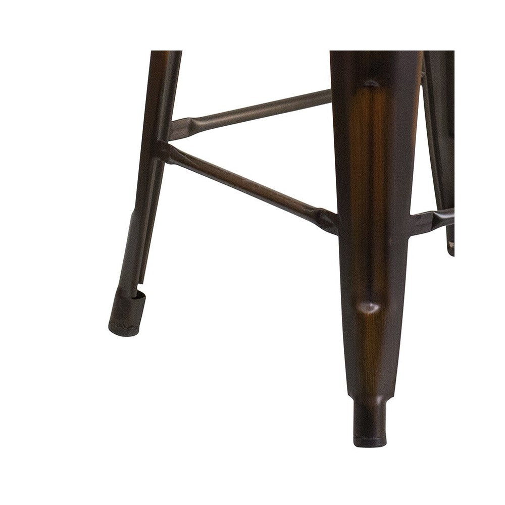 Commercial Grade 24" High Backless Distressed Copper Metal Indoor-Outdoor Counter Height Stool