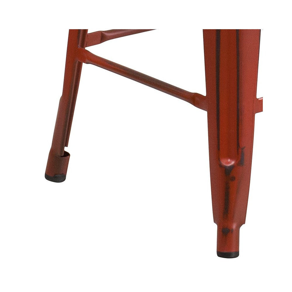 Commercial Grade 24" High Backless Distressed Kelly Red Metal Indoor-Outdoor Counter Height Stool