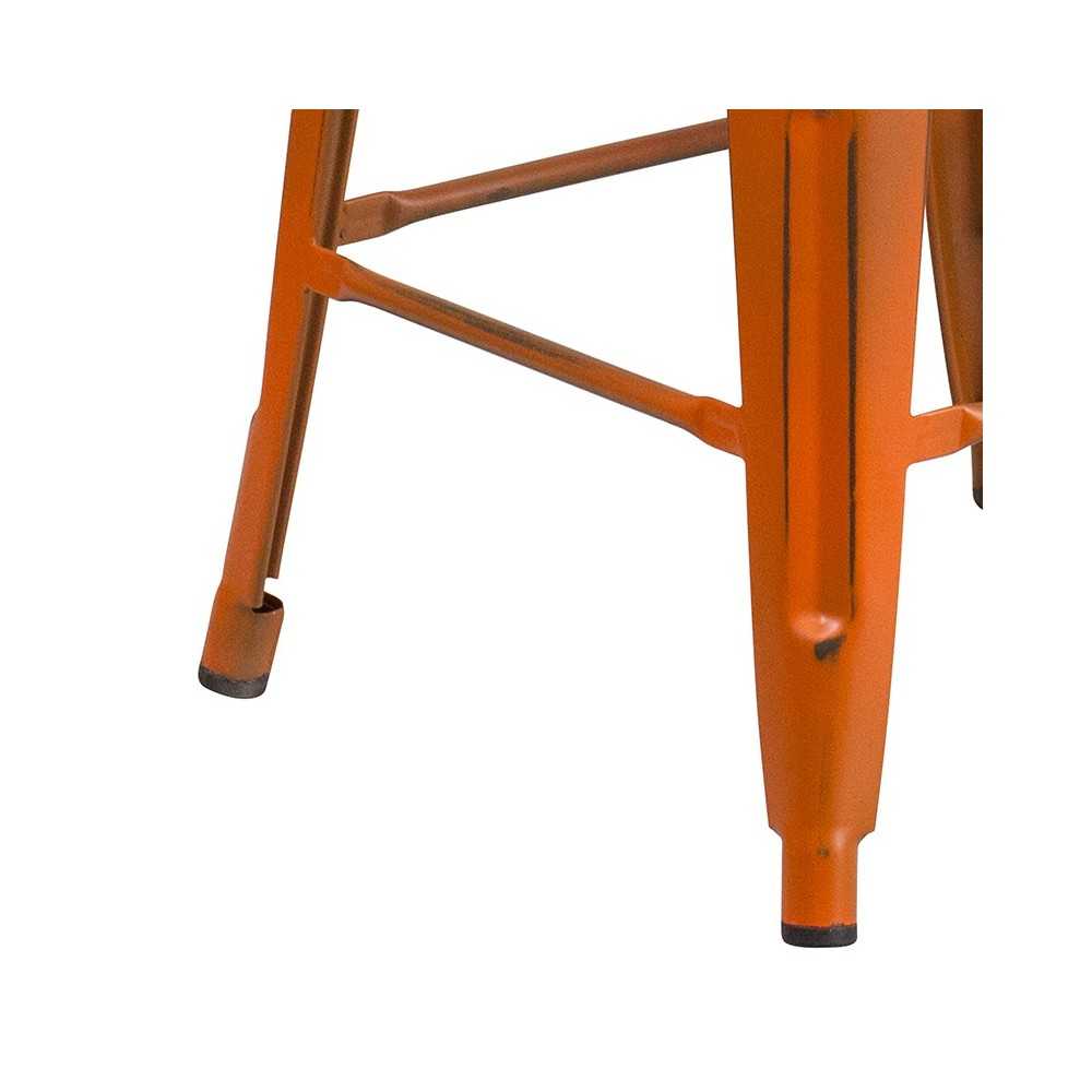 Commercial Grade 24" High Backless Distressed Orange Metal Indoor-Outdoor Counter Height Stool