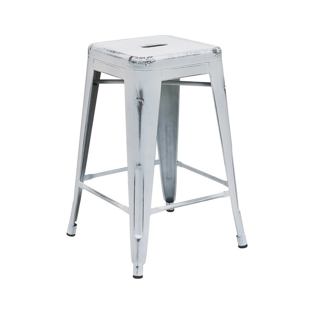 Commercial Grade 24" High Backless Distressed White Metal Indoor-Outdoor Counter Height Stool