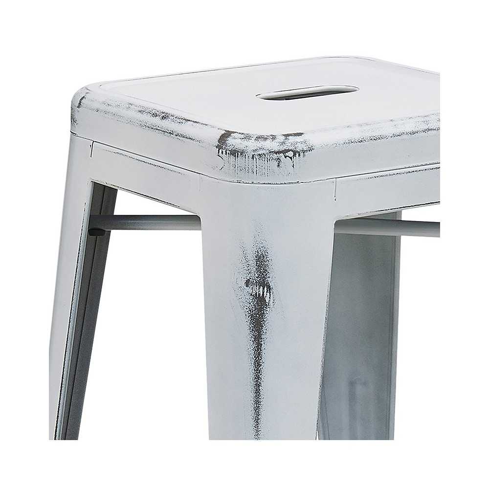 Commercial Grade 24" High Backless Distressed White Metal Indoor-Outdoor Counter Height Stool