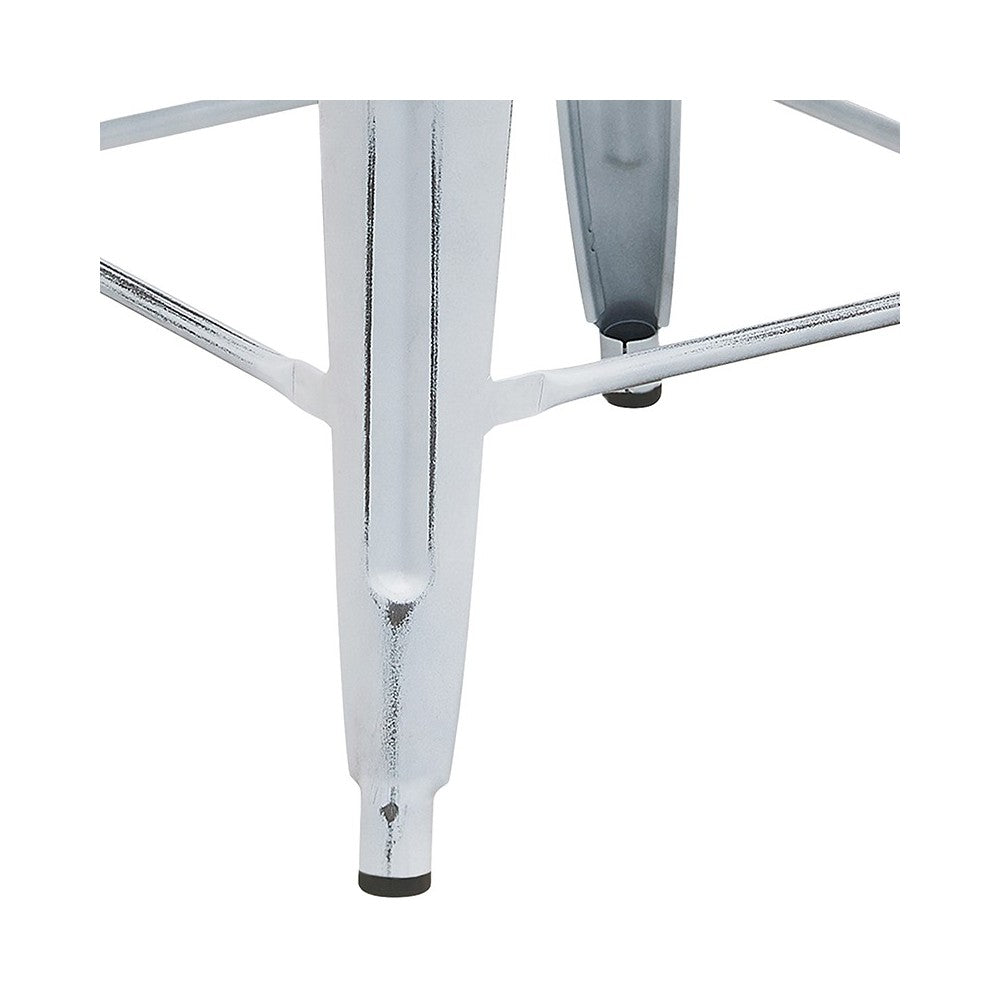 Commercial Grade 24" High Backless Distressed White Metal Indoor-Outdoor Counter Height Stool