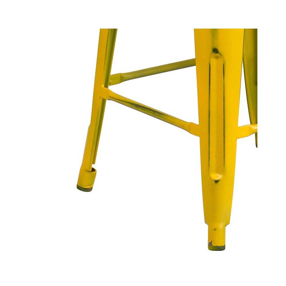 Commercial Grade 24" High Backless Distressed Yellow Metal Indoor-Outdoor Counter Height Stool
