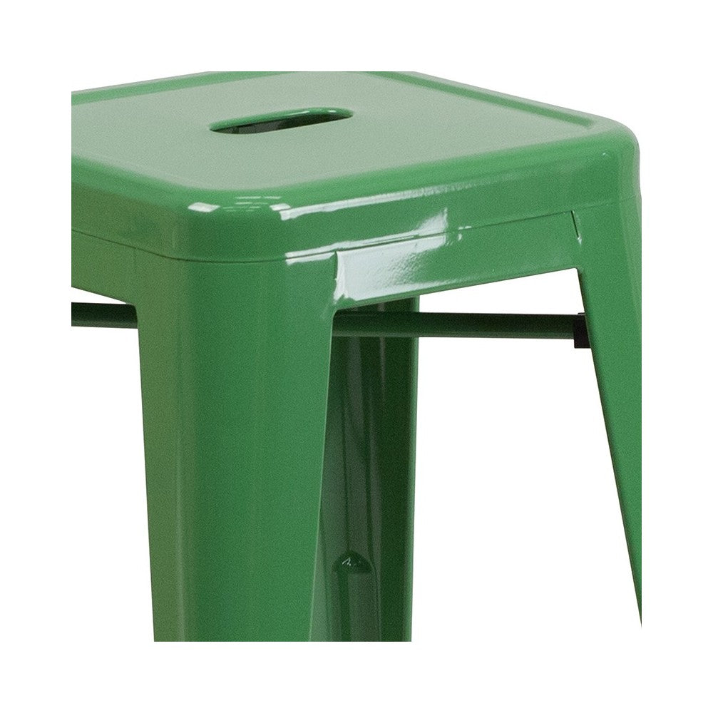 Commercial Grade 24" High Backless Green Metal Indoor-Outdoor Counter Height Stool with Square Seat