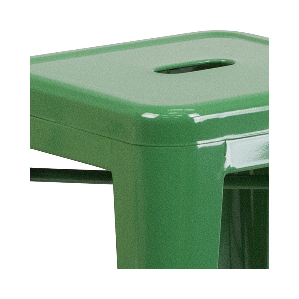 Commercial Grade 24" High Backless Green Metal Indoor-Outdoor Counter Height Stool with Square Seat