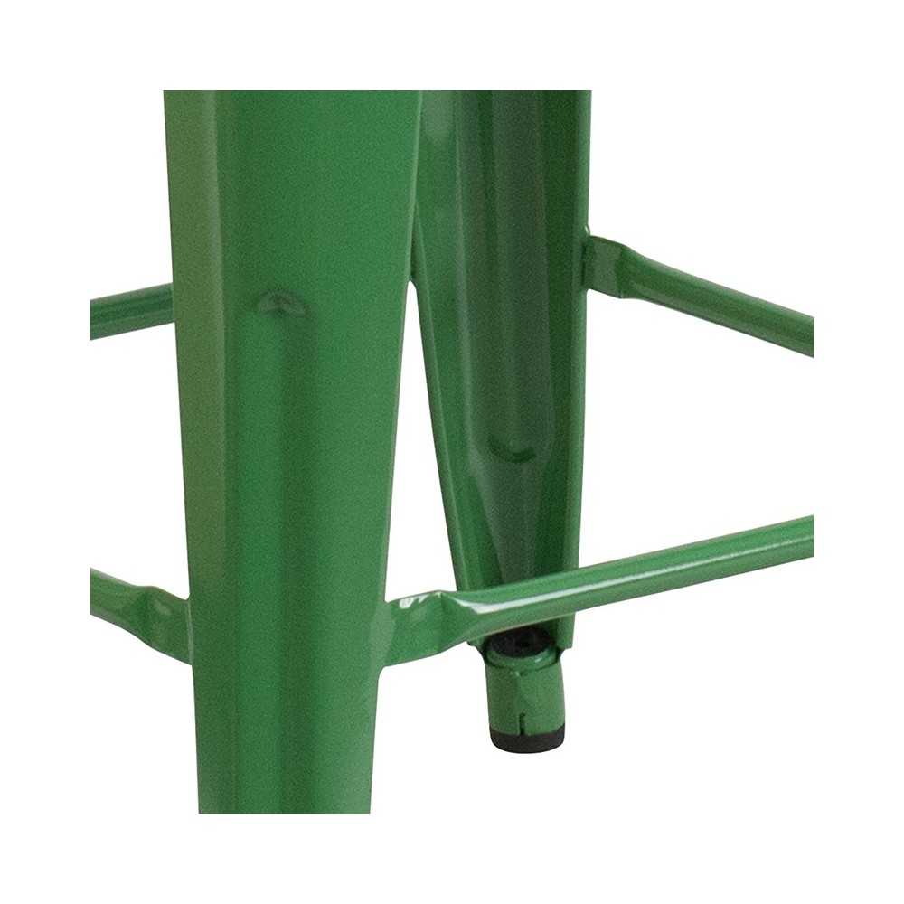 Commercial Grade 24" High Backless Green Metal Indoor-Outdoor Counter Height Stool with Square Seat
