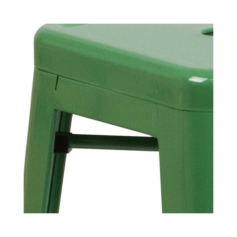 Commercial Grade 24" High Backless Green Metal Indoor-Outdoor Counter Height Stool with Square Seat