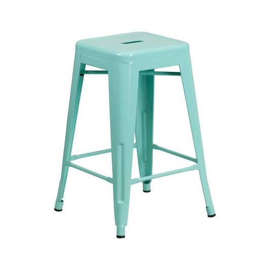 Commercial Grade 24" High Backless Mint Green Indoor-Outdoor Counter Height Stool