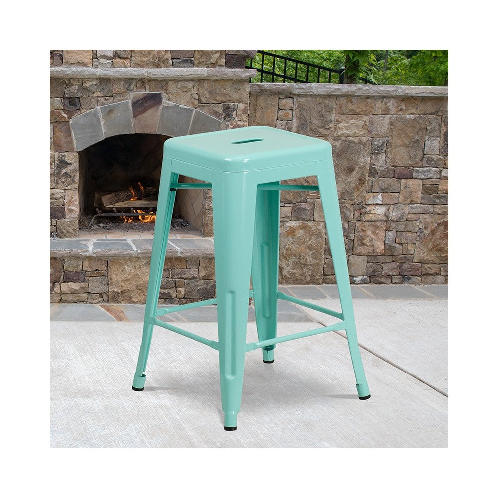 Commercial Grade 24" High Backless Mint Green Indoor-Outdoor Counter Height Stool