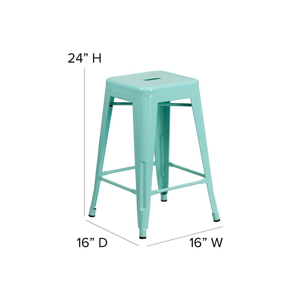 Commercial Grade 24" High Backless Mint Green Indoor-Outdoor Counter Height Stool