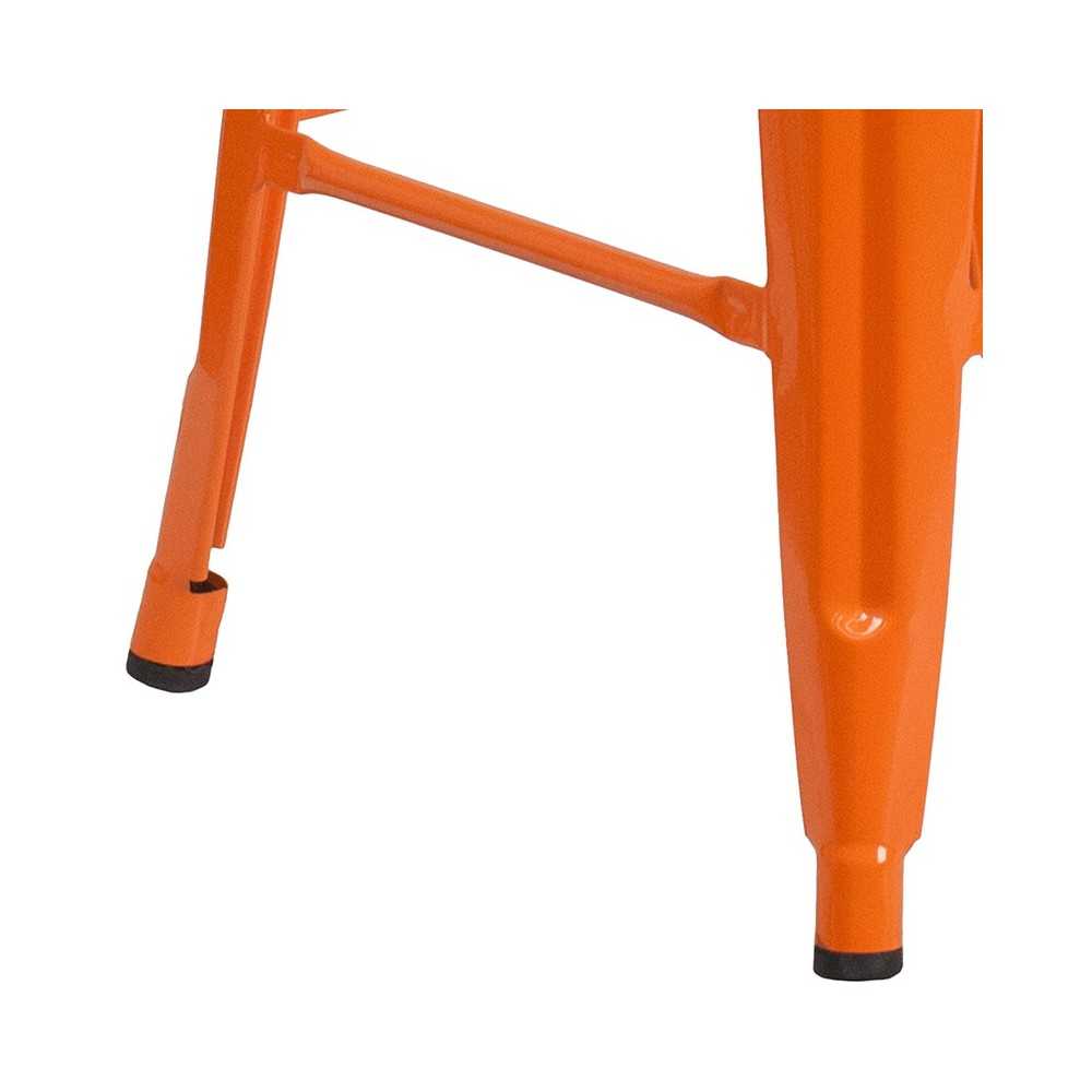 Commercial Grade 24" High Backless Orange Metal Indoor-Outdoor Counter Height Stool with Square Seat