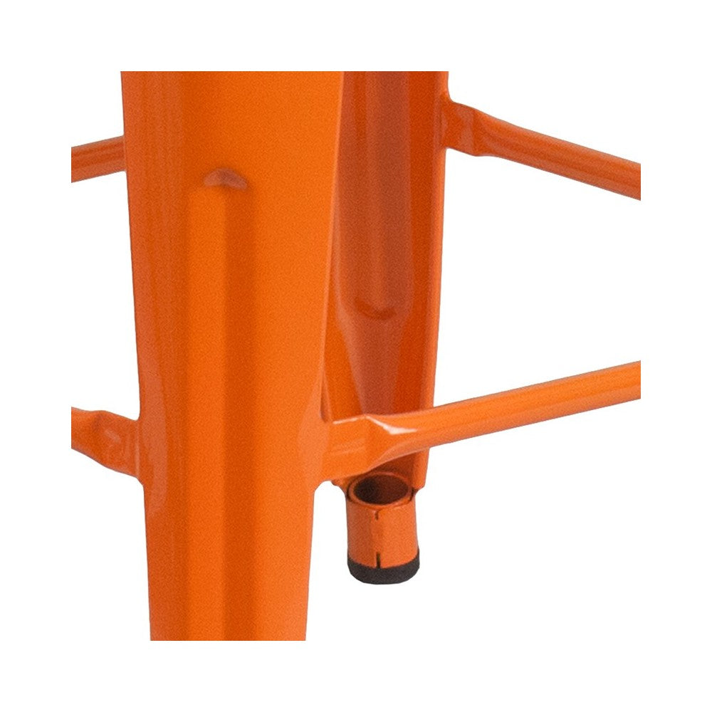 Commercial Grade 24" High Backless Orange Metal Indoor-Outdoor Counter Height Stool with Square Seat