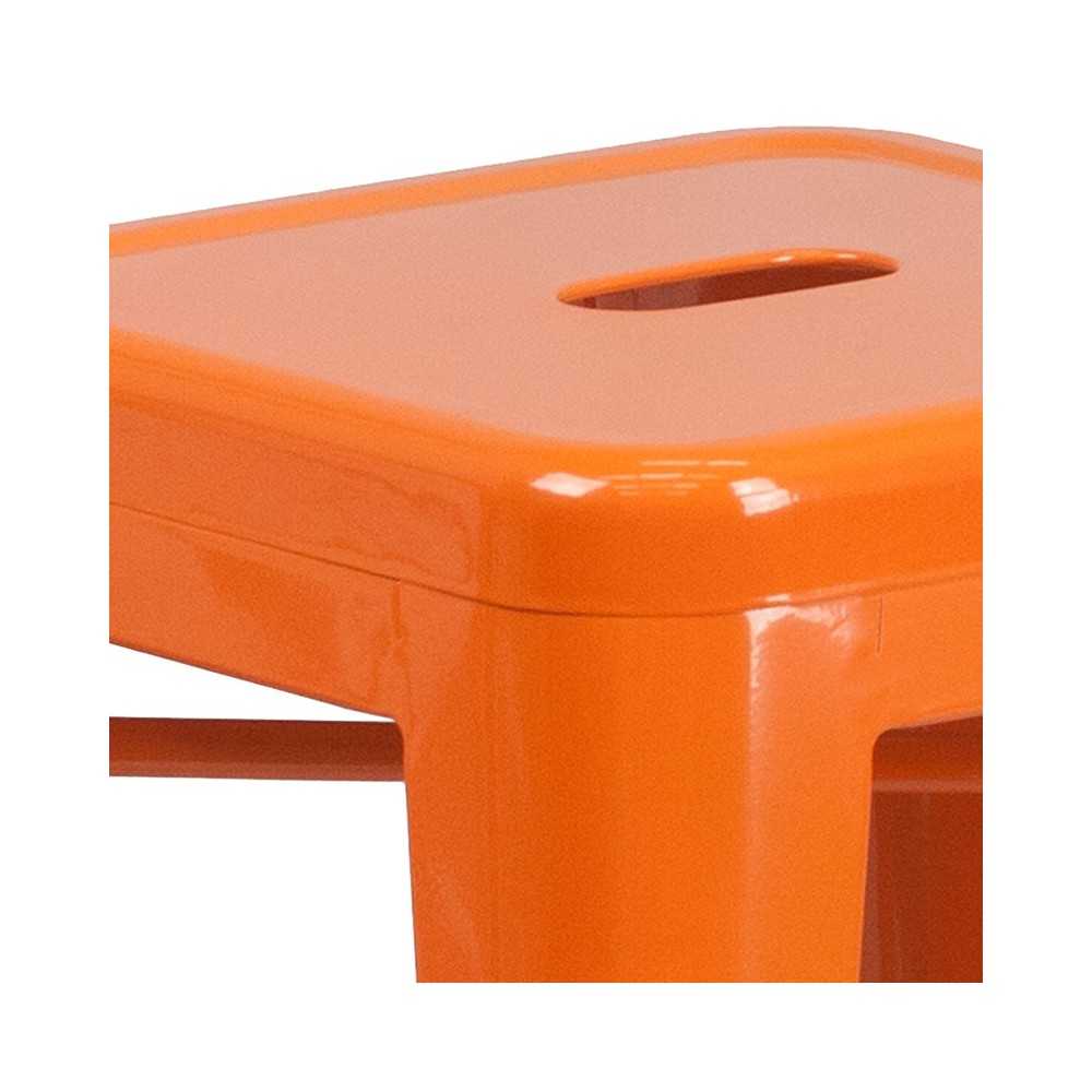 Commercial Grade 24" High Backless Orange Metal Indoor-Outdoor Counter Height Stool with Square Seat