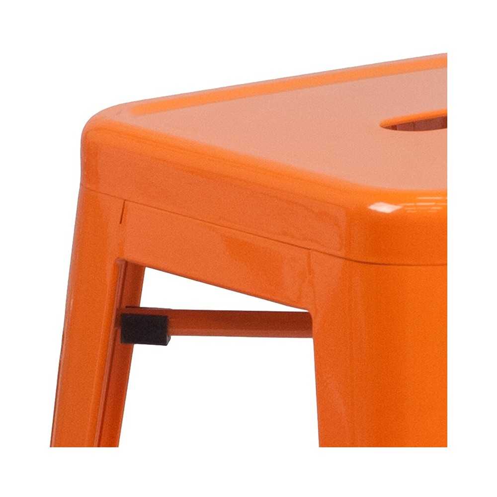 Commercial Grade 24" High Backless Orange Metal Indoor-Outdoor Counter Height Stool with Square Seat
