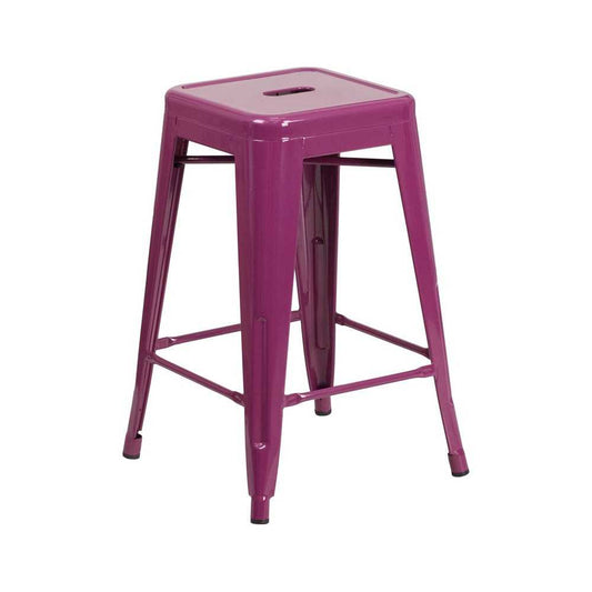 Commercial Grade 24" High Backless Purple Indoor-Outdoor Counter Height Stool