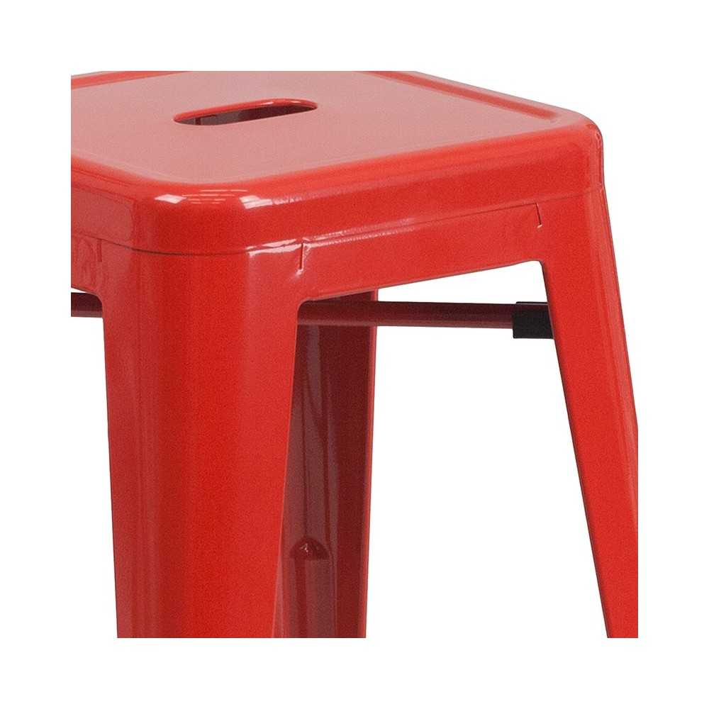 Commercial Grade 24" High Backless Red Metal Indoor-Outdoor Counter Height Stool with Square Seat