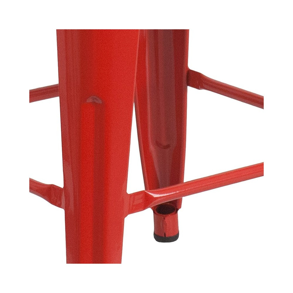 Commercial Grade 24" High Backless Red Metal Indoor-Outdoor Counter Height Stool with Square Seat