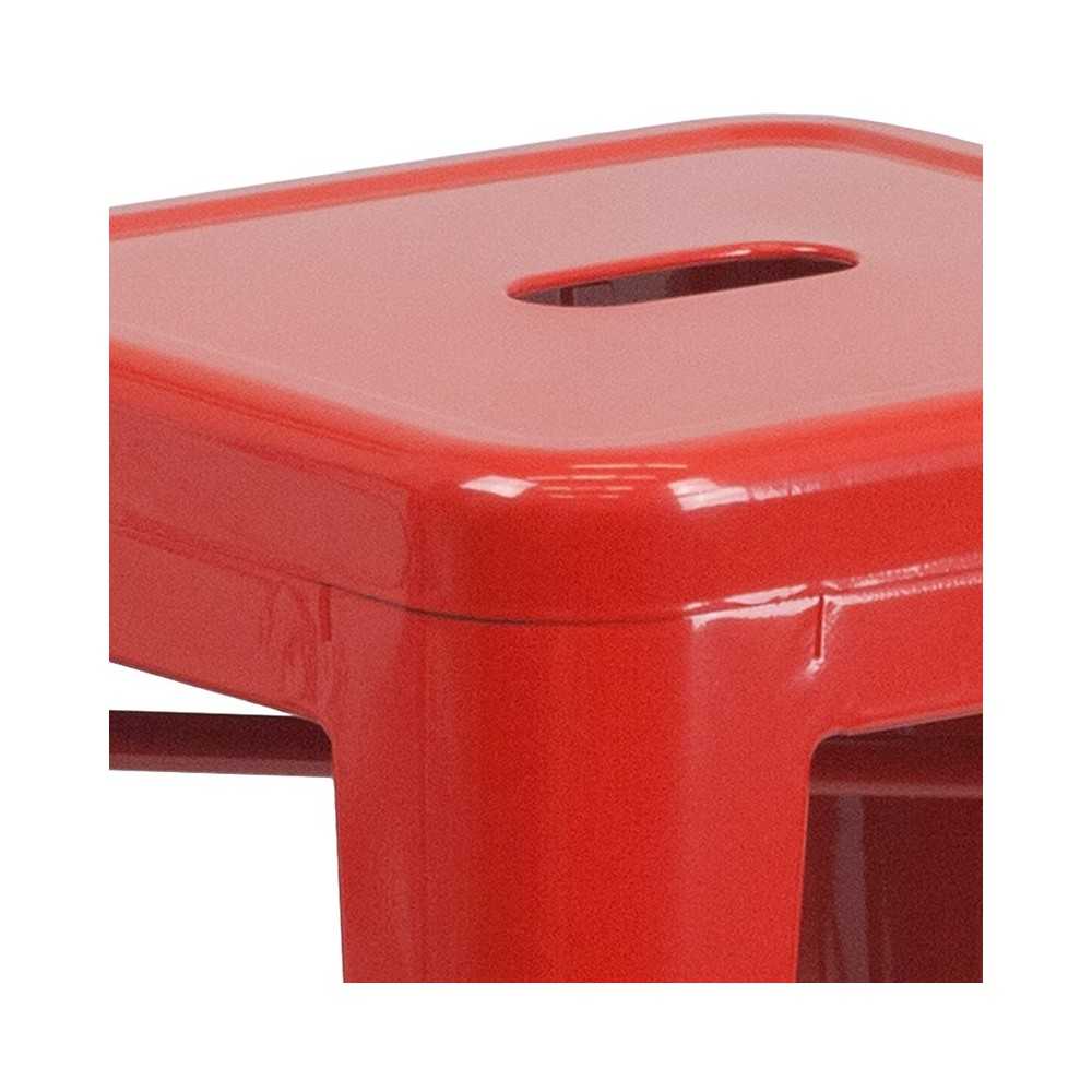 Commercial Grade 24" High Backless Red Metal Indoor-Outdoor Counter Height Stool with Square Seat
