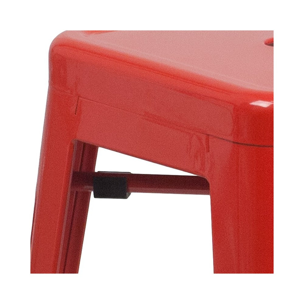 Commercial Grade 24" High Backless Red Metal Indoor-Outdoor Counter Height Stool with Square Seat