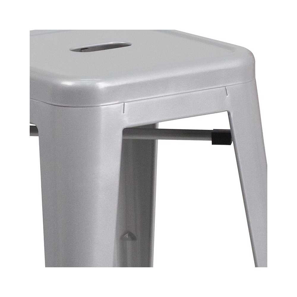 Commercial Grade 24" High Backless Silver Metal Indoor-Outdoor Counter Height Stool with Square Seat