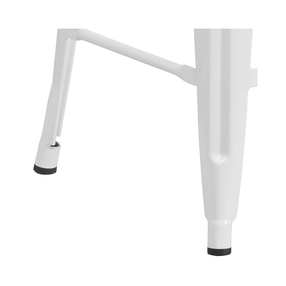 Commercial Grade 24" High Backless White Metal Indoor-Outdoor Counter Height Stool with Square Seat