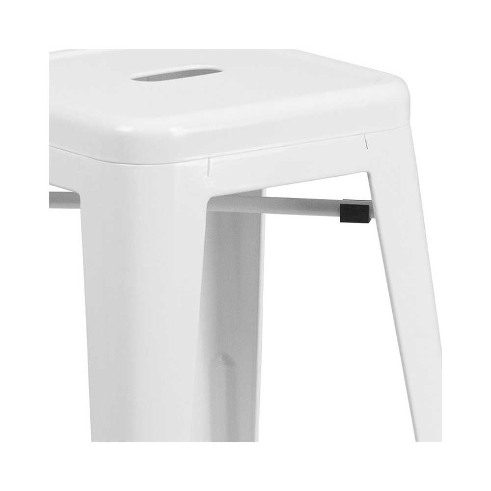 Commercial Grade 24" High Backless White Metal Indoor-Outdoor Counter Height Stool with Square Seat