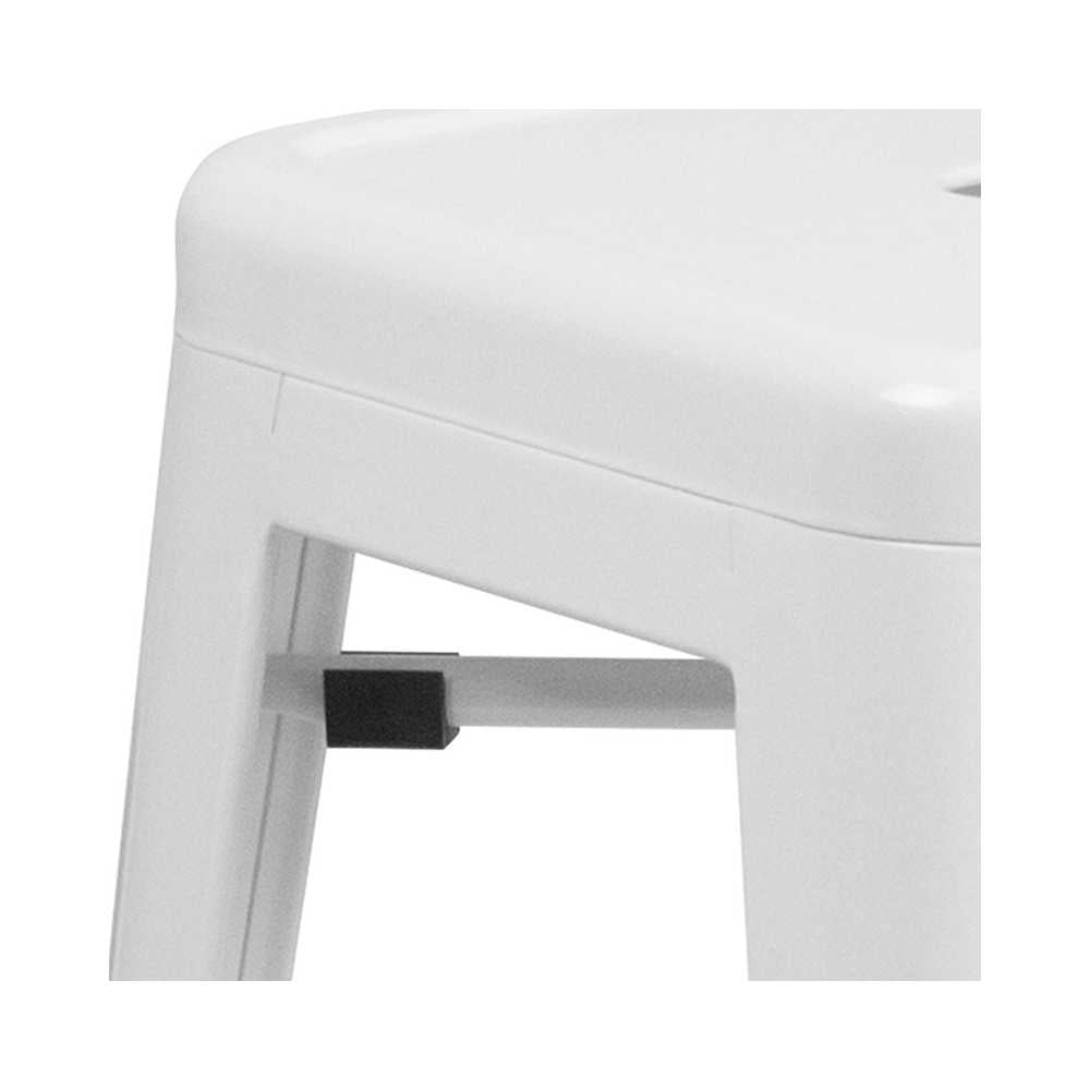 Commercial Grade 24" High Backless White Metal Indoor-Outdoor Counter Height Stool with Square Seat