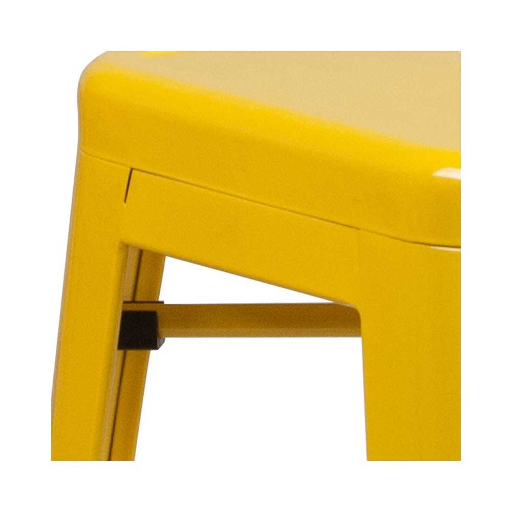 Commercial Grade 24" High Backless Yellow Metal Indoor-Outdoor Counter Height Stool with Square Seat