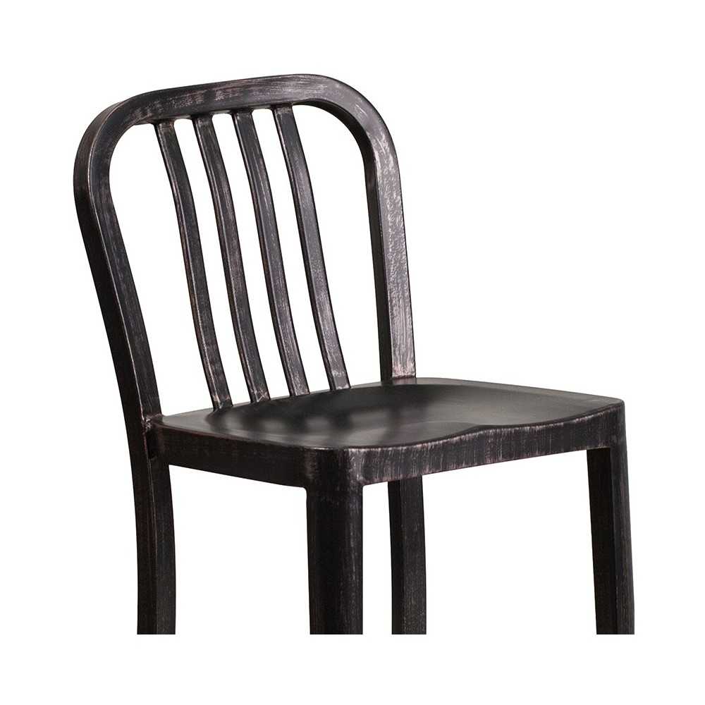 Commercial Grade 24" High Black-Antique Gold Metal Indoor-Outdoor Counter Height Stool with Vertical Slat Back