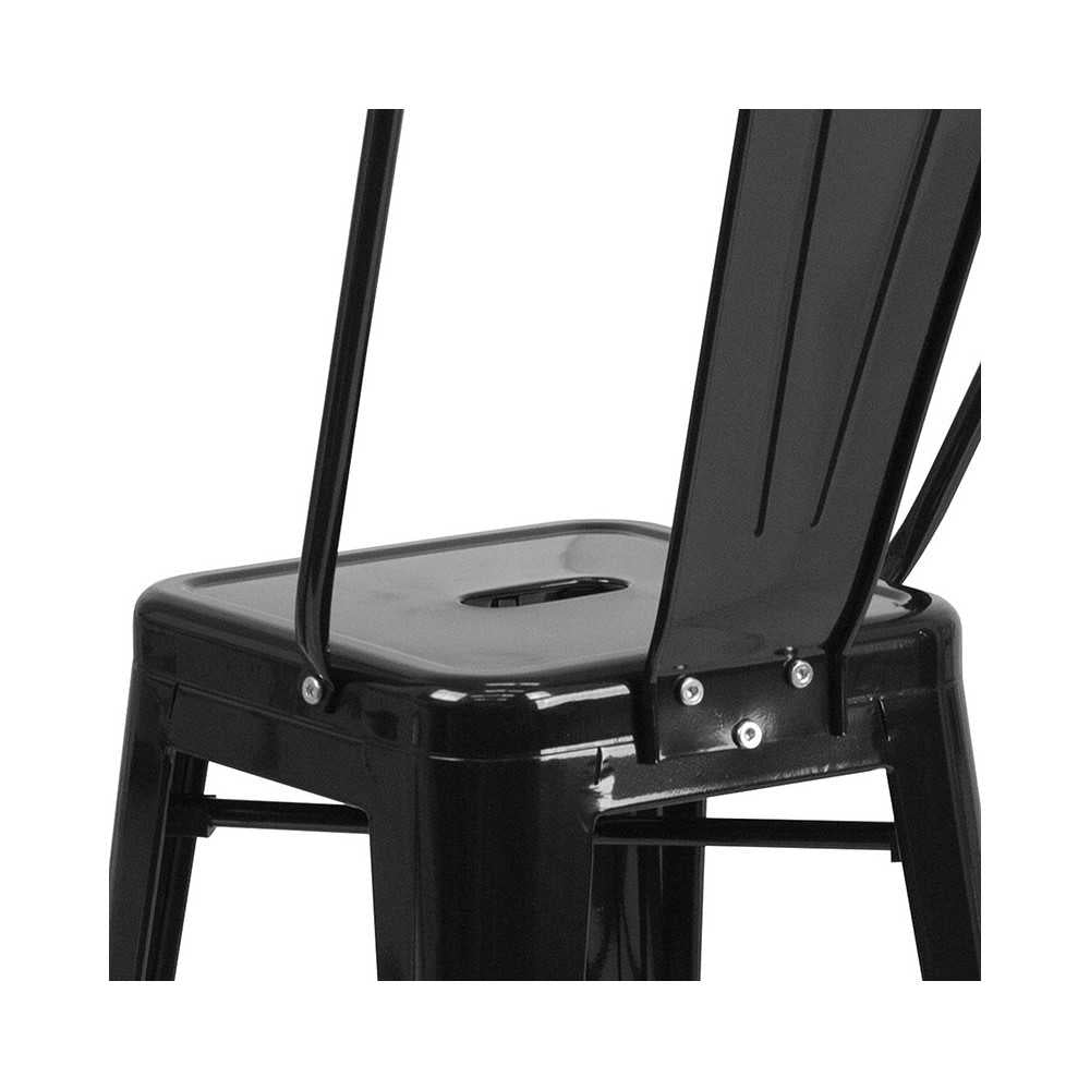 Commercial Grade 24" High Black Metal Indoor-Outdoor Counter Height Stool with Removable Back