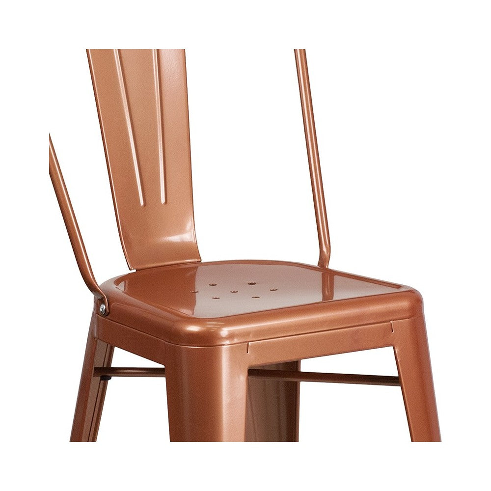 Commercial Grade 24" High Copper Metal Indoor-Outdoor Counter Height Stool with Back
