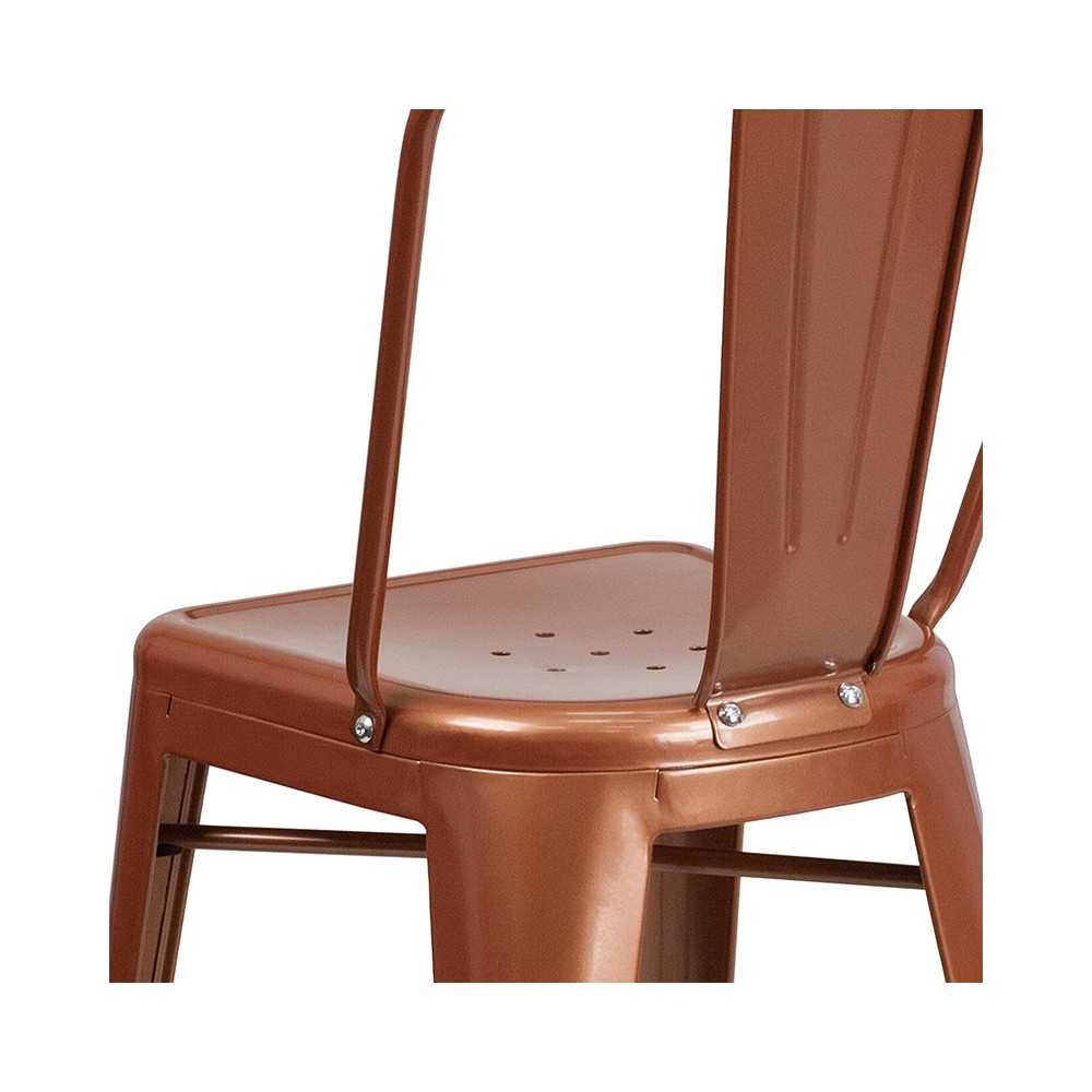 Commercial Grade 24" High Copper Metal Indoor-Outdoor Counter Height Stool with Back