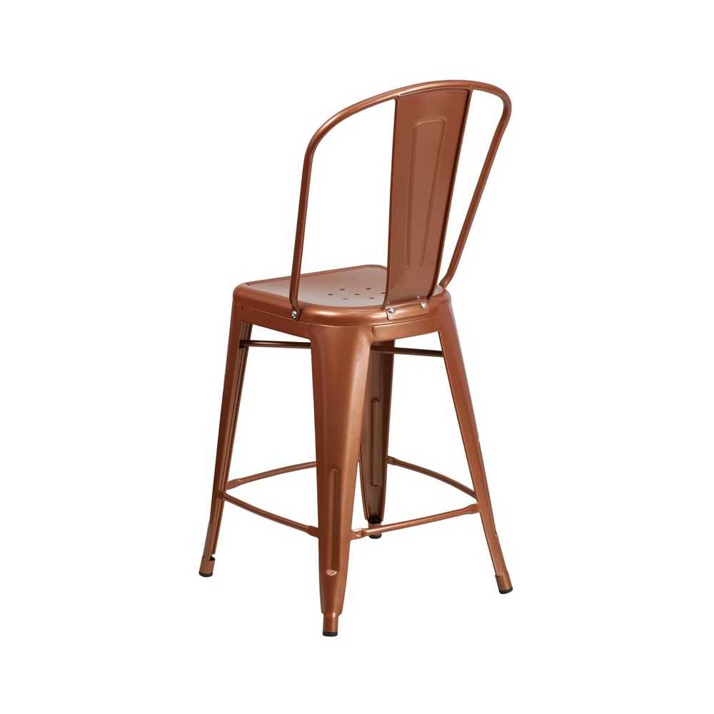 Commercial Grade 24" High Copper Metal Indoor-Outdoor Counter Height Stool with Back