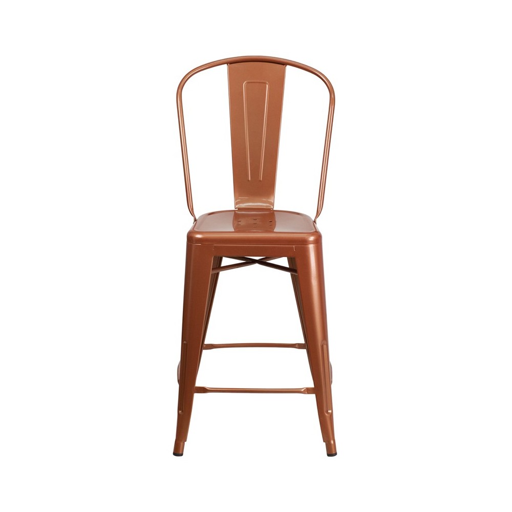 Commercial Grade 24" High Copper Metal Indoor-Outdoor Counter Height Stool with Back