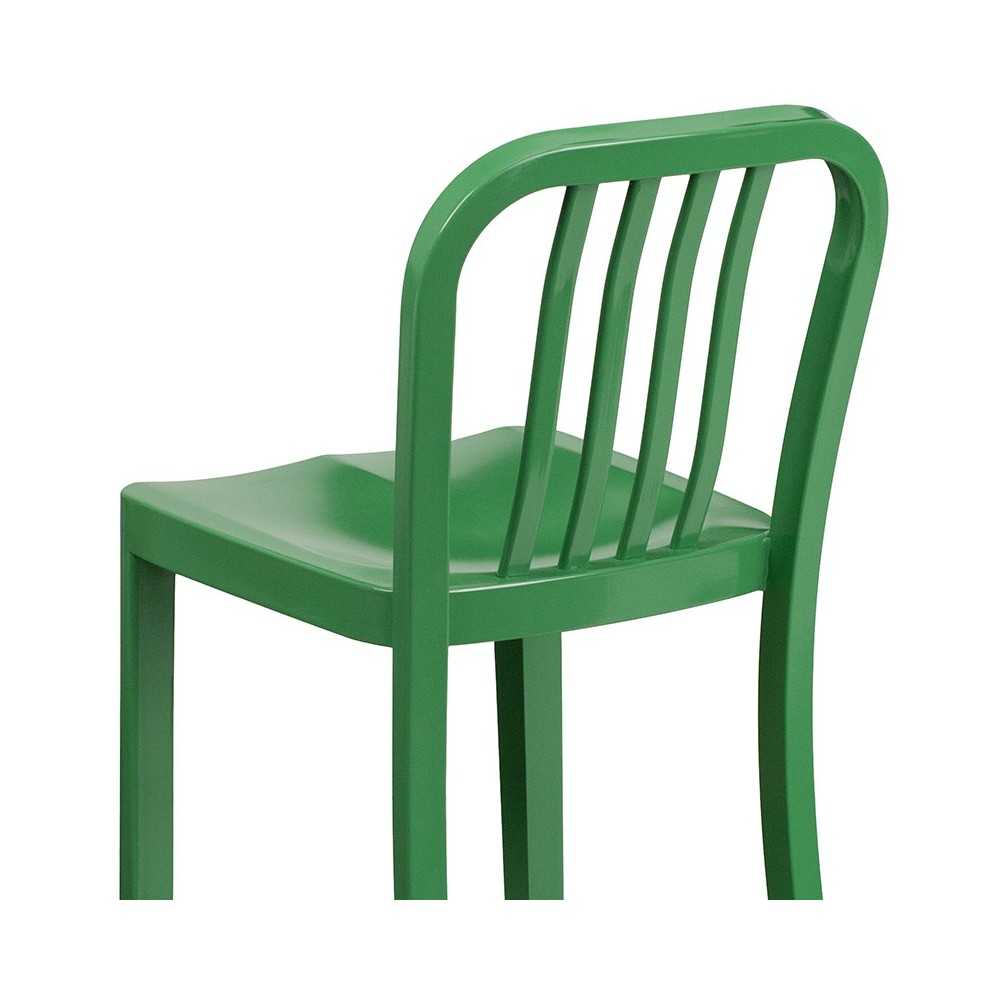 Commercial Grade 24" High Green Metal Indoor-Outdoor Counter Height Stool with Vertical Slat Back