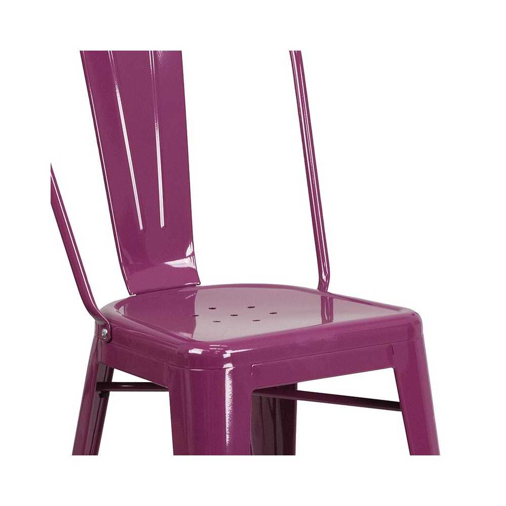 Commercial Grade 24" High Purple Metal Indoor-Outdoor Counter Height Stool with Back