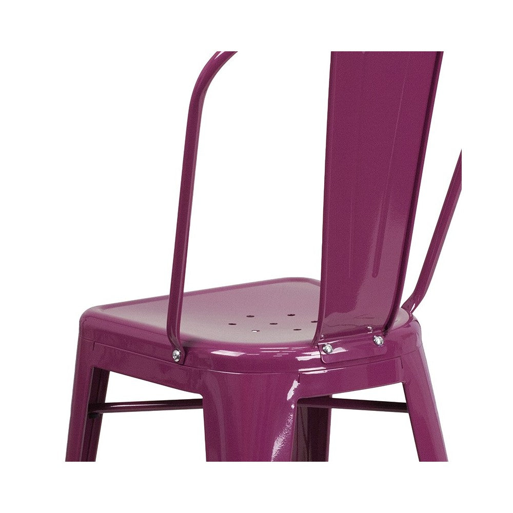 Commercial Grade 24" High Purple Metal Indoor-Outdoor Counter Height Stool with Back