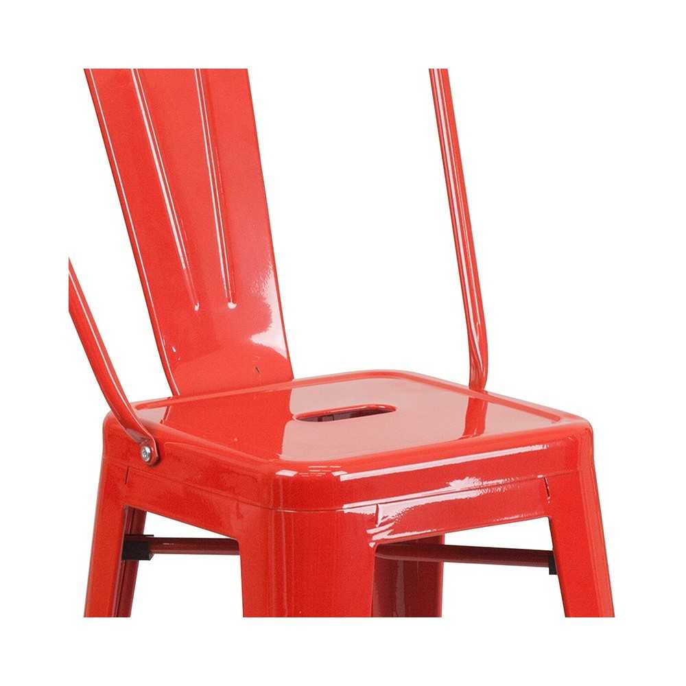 Commercial Grade 24" High Red Metal Indoor-Outdoor Counter Height Stool with Removable Back
