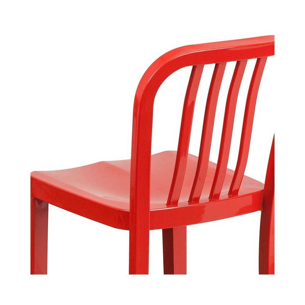 Commercial Grade 24" High Red Metal Indoor-Outdoor Counter Height Stool with Vertical Slat Back