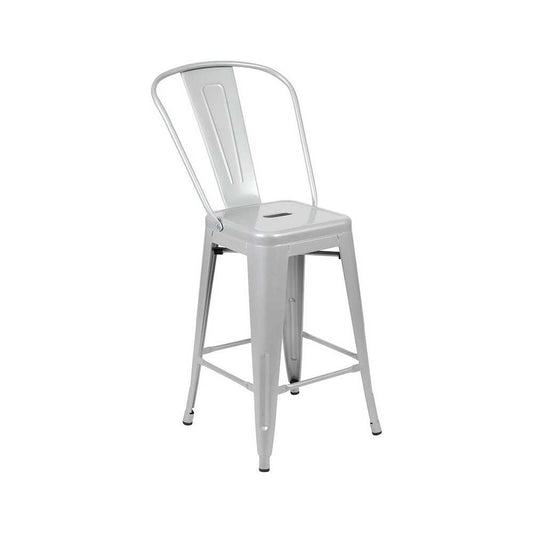 Commercial Grade 24" High Silver Metal Indoor-Outdoor Counter Height Stool with Removable Back