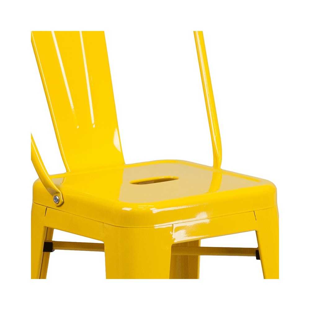 Commercial Grade 24" High Yellow Metal Indoor-Outdoor Counter Height Stool with Removable Back
