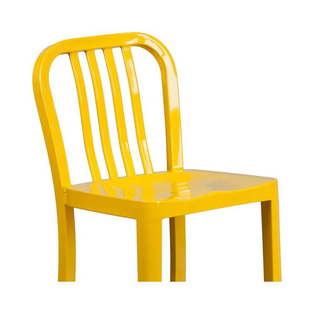 Commercial Grade 24" High Yellow Metal Indoor-Outdoor Counter Height Stool with Vertical Slat Back