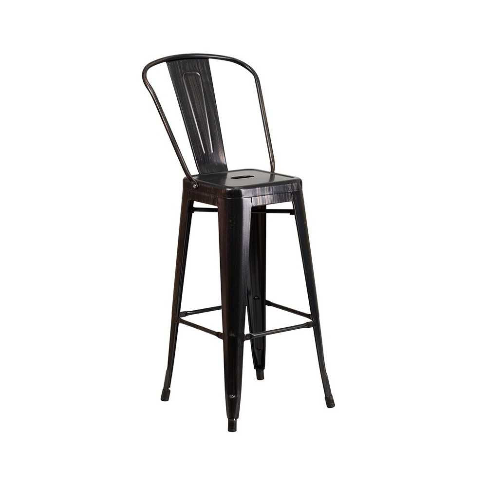 Commercial Grade 24" Round Black-Antique Gold Metal Indoor-Outdoor Bar Table Set with 2 Cafe Stools