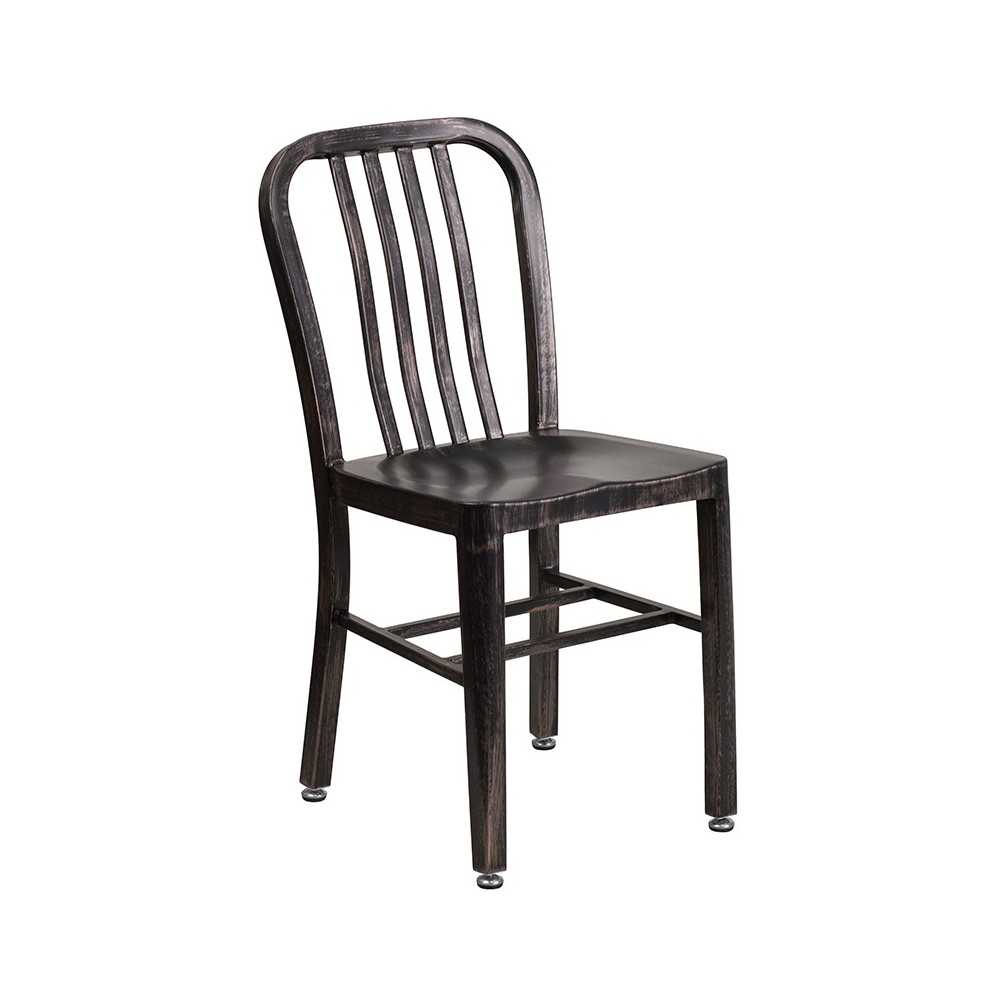 Commercial Grade 24" Round Black-Antique Gold Metal Indoor-Outdoor Table Set with 2 Vertical Slat Back Chairs