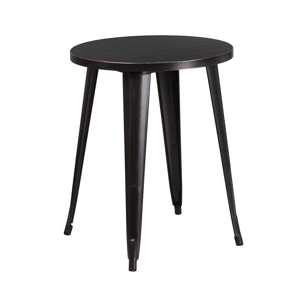 Commercial Grade 24" Round Black-Antique Gold Metal Indoor-Outdoor Table Set with 4 Cafe Chairs