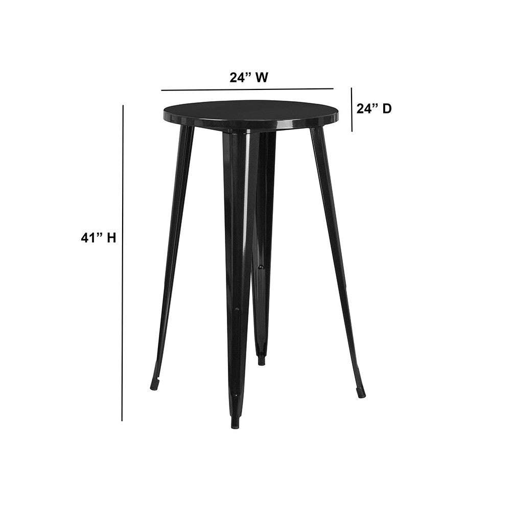 Commercial Grade 24" Round Black Metal Indoor-Outdoor Bar Height Table