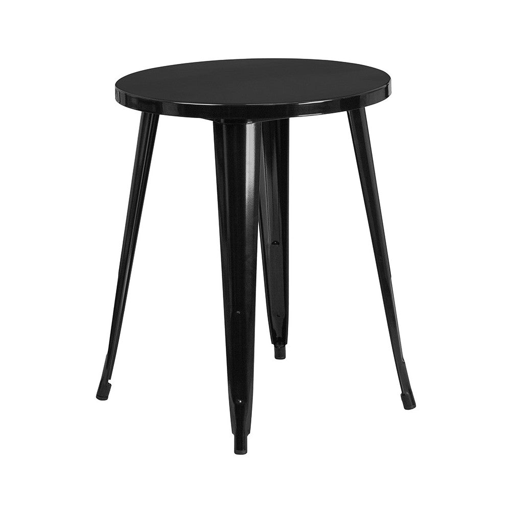 Commercial Grade 24" Round Black Metal Indoor-Outdoor Table Set with 2 Cafe Chairs