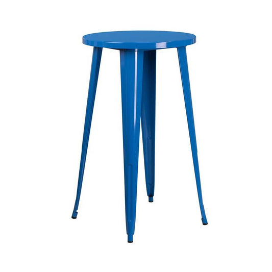 Commercial Grade 24" Round Blue Metal Indoor-Outdoor Bar Height Table