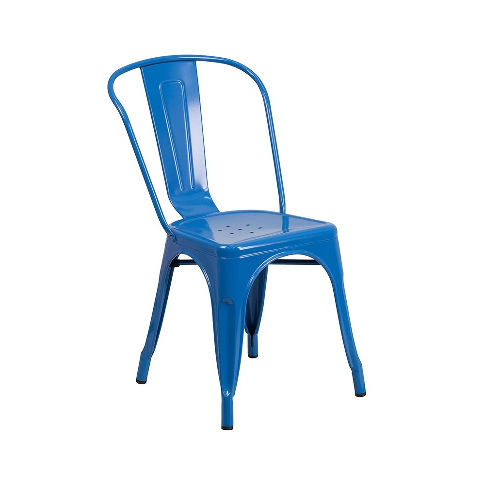Commercial Grade 24" Round Blue Metal Indoor-Outdoor Table Set with 4 Cafe Chairs