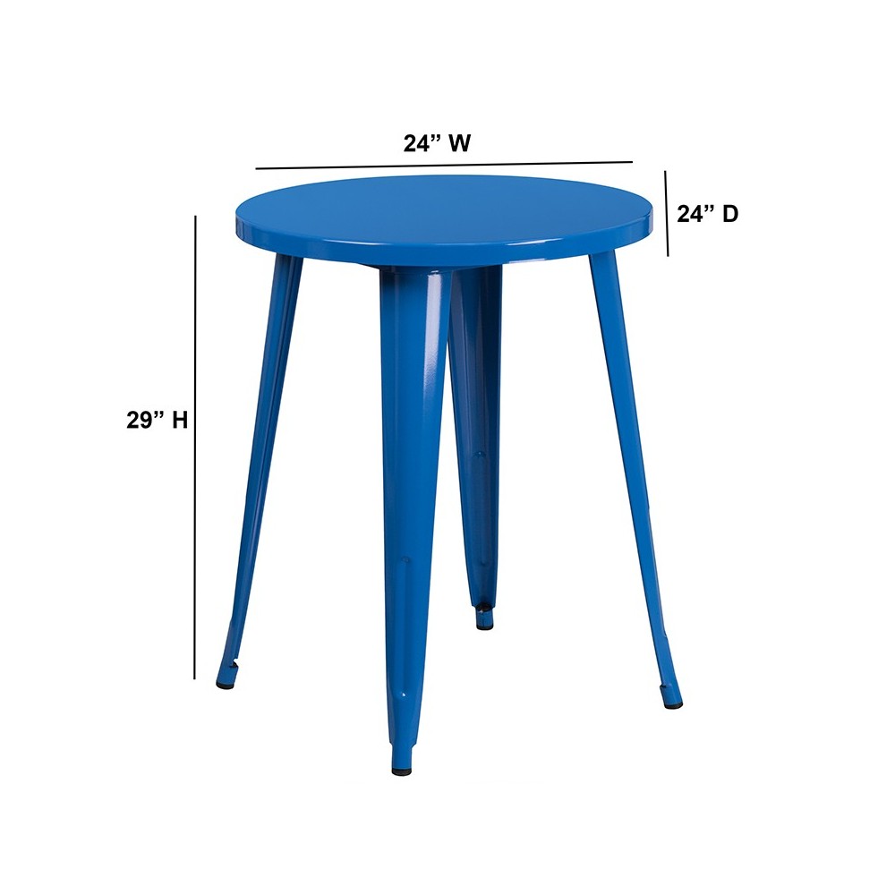Commercial Grade 24" Round Blue Metal Indoor-Outdoor Table